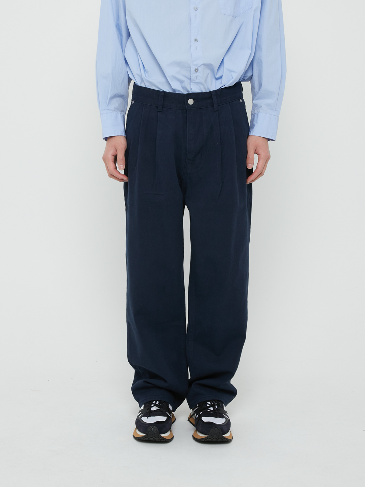 2-TUCK WIDE TWILL PANTS (NAVY)
