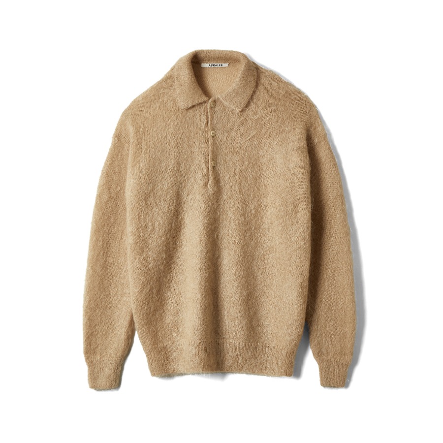 BRUSHED SUPER KID MOHAIR KNIT POLO (BEIGE)