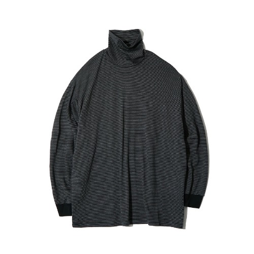 WOOL BORDER L/S TURTLE NECK TEE (BLK/GRY)