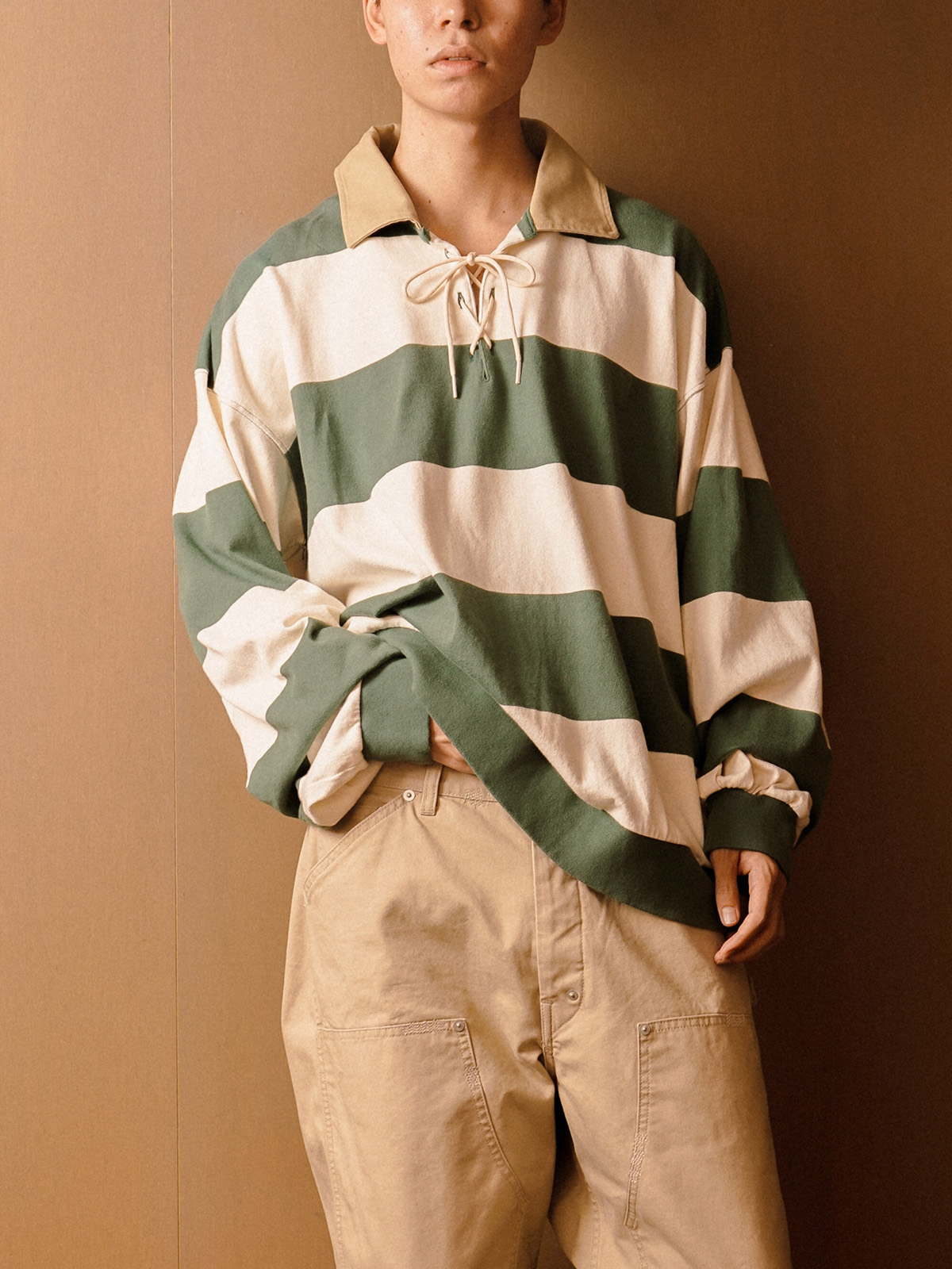 BORDER RUGBY SHIRT (OFF×GREEN)